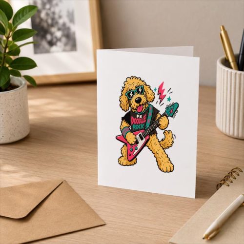 Cool Golden Doodle Guitarist Rockstar Dog Musician Comfort Colors Greeting Card