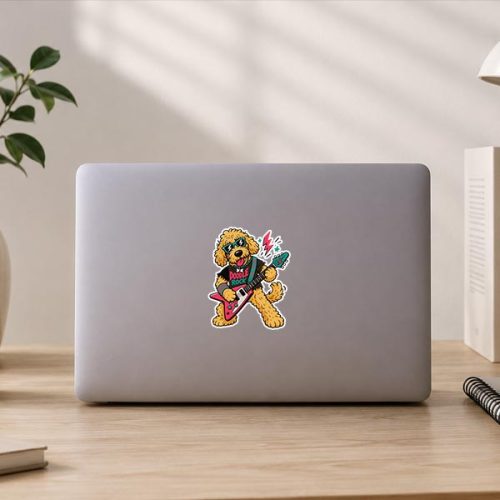Cool Golden Doodle Guitarist Rockstar Dog Musician Comfort Colors Sticker