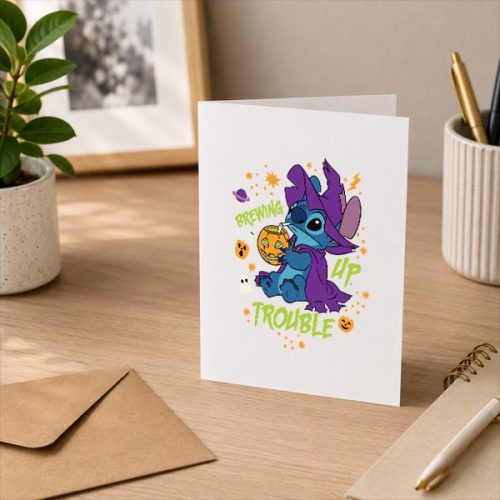 Disney Stitch Halloween Witch Costume Brewing Up Trouble Greeting Card 3 Disney Stitch Halloween Witch Costume Brewing Up Trouble Greeting Card
