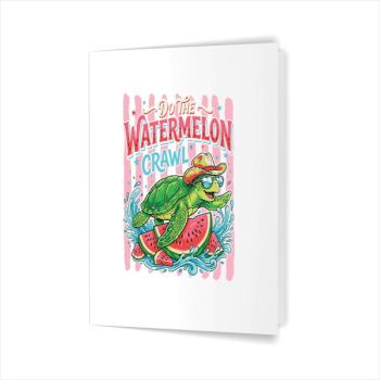 Do The Watermelon Crawl Turtle Girly Striped Summer Greeting Card