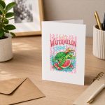 Do The Watermelon Crawl Turtle Girly Striped Summer Greeting Card