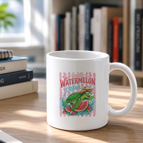 Do The Watermelon Crawl Turtle Girly Striped Summer Mug 2 Do The Watermelon Crawl Turtle Girly Striped Summer Mug