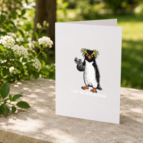 Flight Was Never An Option Rockhopper Penguin Gun Meme Greeting Card