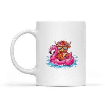 Highland Cow On Flamingo Float Hawaii Tropical Summer Mug