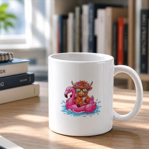 Highland Cow On Flamingo Float Hawaii Tropical Summer Mug 2 Highland Cow On Flamingo Float Hawaii Tropical Summer Mug