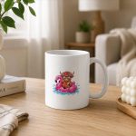 Highland Cow On Flamingo Float Hawaii Tropical Summer Mug