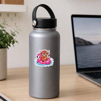 Homepage 149 Highland20Cow20On20Flamingo20Float20Hawaii20Tropical20Summer20Sticker202.jpg
