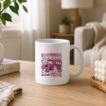 In October We Wear Pink Pumpkin Bus Breast Cancer Halloween Mug