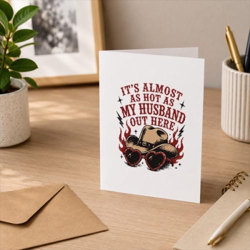 Its Almost As Hot As My Husband Out Here Greeting Card 3 Its Almost As Hot As My Husband Out Here Greeting Card