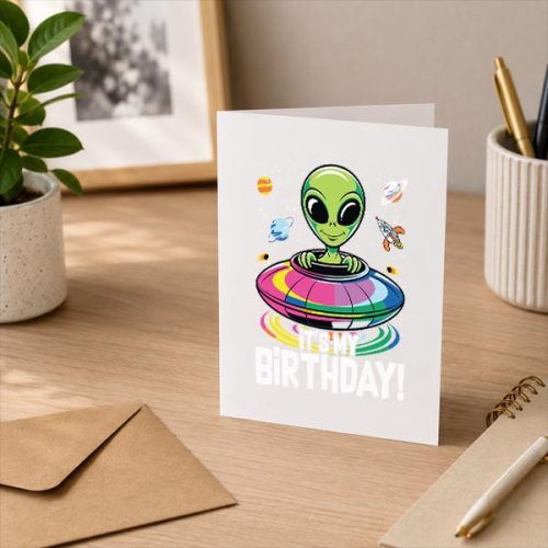 Its My Cute Alien Ufo Ship In Space Alien Greeting Card 3 Its My Cute Alien Ufo Ship In Space Alien Greeting Card