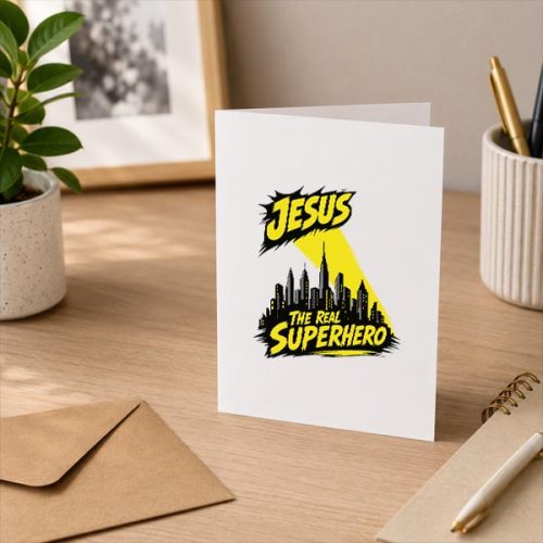 Jesus The Real Superhero Cityscape Illustration Greeting Card 3 Jesus The Real Superhero Cityscape Illustration Greeting Card