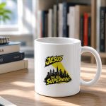 Jesus The Real Superhero Cityscape Illustration Mug