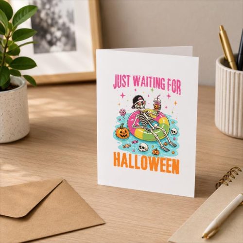 Just Waiting For Halloween Spooky Summer Skeleton Greeting Card