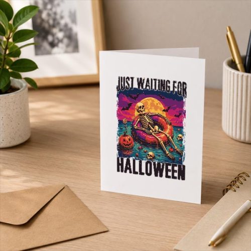 Just Waiting For Halloween Summer Skeleton Greeting Card
