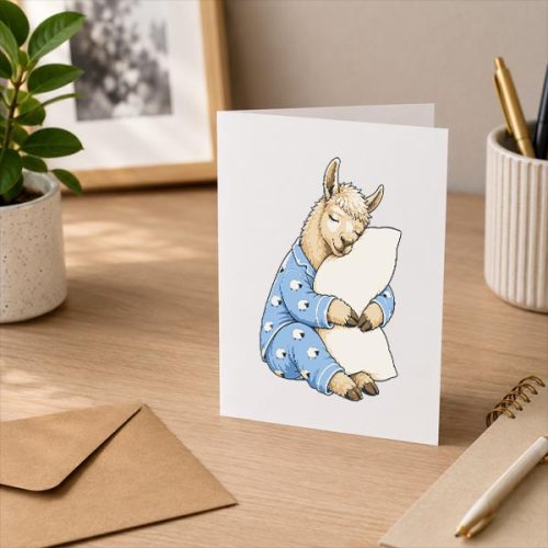 Llama Sleeping In Cute Pajamas Sleep Greeting Card 3 Llama Sleeping In Cute Pajamas Sleep Greeting Card