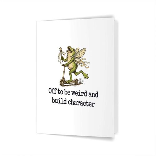 Off To Be Weird And Build Character Fairy Frog Scooter Greeting Card 1 Off To Be Weird And Build Character Fairy Frog Scooter Greeting Card