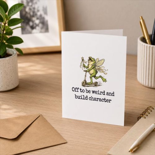 Off To Be Weird And Build Character Fairy Frog Scooter Greeting Card 3 Off To Be Weird And Build Character Fairy Frog Scooter Greeting Card