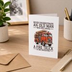 Old Man Who Still Drives A Fire Truck In His Seventies Bday Greeting Card