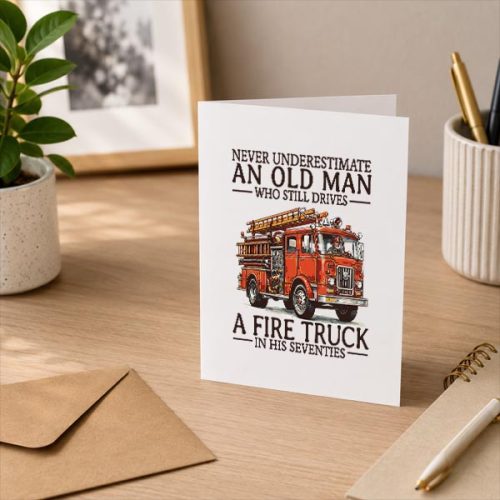 Old Man Who Still Drives A Fire Truck In His Seventies Bday Greeting Card