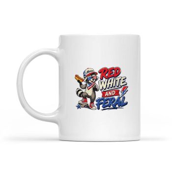 Red White And Feral Patriotic Raccoon American Flag Mug