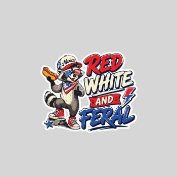 Red White And Feral Patriotic Raccoon American Flag Sticker