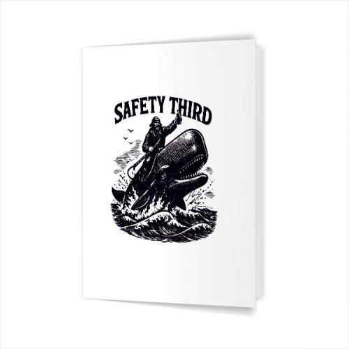 Safety Third Sarcastic Nautical Whale Rider Joke Greeting Card 1 Safety Third Sarcastic Nautical Whale Rider Joke Greeting Card