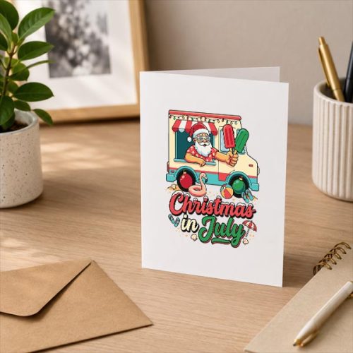 Santa Flamingo Popsicle Christmas In July Greeting Card 3 Santa Flamingo Popsicle Christmas In July Greeting Card