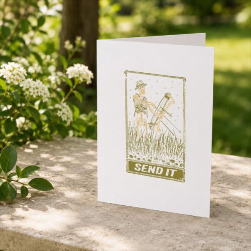 Send It Bowfishing Skeleton Outdoor Adventure Art Greeting Card