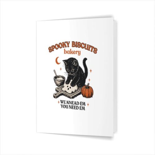 Spooky Biscuits Bakery Black Cat Halloween Pumpkin Greeting Card