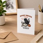 Spooky Biscuits Bakery Black Cat Halloween Pumpkin Greeting Card