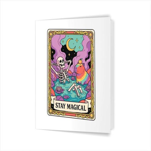Stay Magical Skeleton Capybara Tarot Card Tops Greeting Card