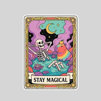 Stay Magical Skeleton Capybara Tarot Card Tops Sticker