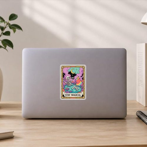 Stay Magical Skeleton Capybara Tarot Card Tops Sticker