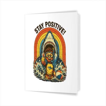 Stay Positive Shark 80s Distressed Motivational Greeting Card