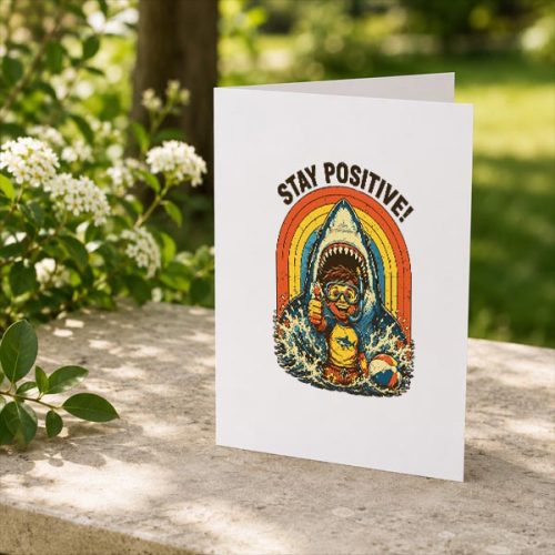 Stay Positive Shark 80s Distressed Motivational Greeting Card 2 Stay Positive Shark 80s Distressed Motivational Greeting Card