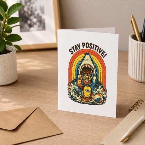 Stay Positive Shark 80s Distressed Motivational Greeting Card 3 Stay Positive Shark 80s Distressed Motivational Greeting Card