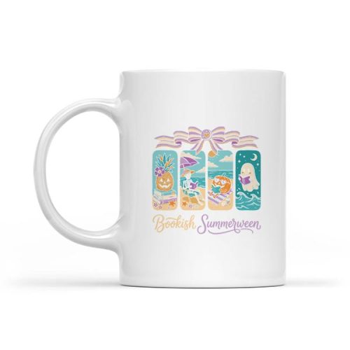 Summerween Beach Reading Ghost Pumpkin Skeleton Book Mug 1 Summerween Beach Reading Ghost Pumpkin Skeleton Book Mug