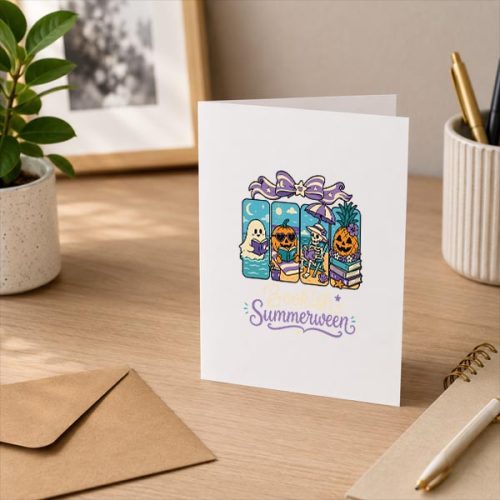 Summerween Boo Reading Book Spooky Vibes Summer Vacay Greeting Card