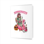 Summerween Girl Skeleton Coquette Leopard Bow Greeting Card