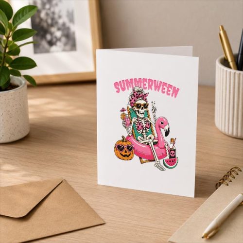 Summerween Girl Skeleton Coquette Leopard Bow Greeting Card 3 Summerween Girl Skeleton Coquette Leopard Bow Greeting Card