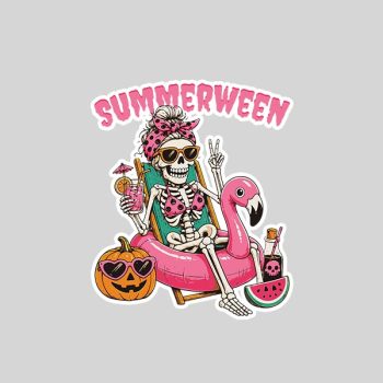 Homepage 183 Summerween Girl Skeleton Coquette Leopard Bow Sticker