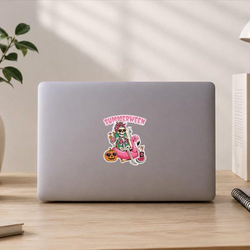 Summerween Girl Skeleton Coquette Leopard Bow Sticker 3 Summerween Girl Skeleton Coquette Leopard Bow Sticker