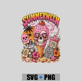 Summerween Skeleton Skull Summer Halloween Ice Cream PNG SVG