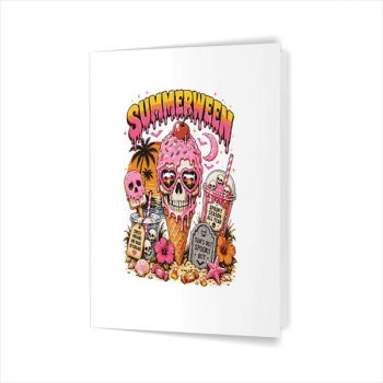Summerween Skeleton Skull Summer Halloween Ice Cream Greeting Card