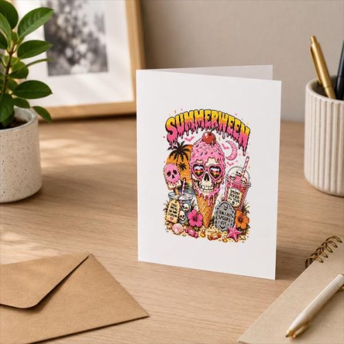 Summerween Skeleton Skull Summer Halloween Ice Cream Greeting Card 3 Summerween Skeleton Skull Summer Halloween Ice Cream Greeting Card