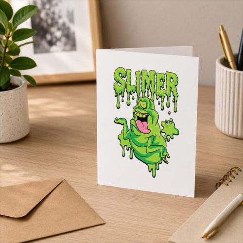 The Real Ghostbusters Ecto Green Slimer 80s Cartoon Greeting Card 3 The Real Ghostbusters Ecto Green Slimer 80s Cartoon Greeting Card