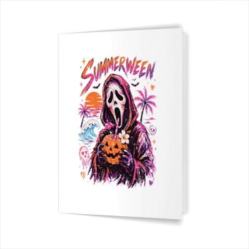Vintage Spooky Ghost Beach Summer Vacation Summerween Greeting Card