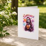 Vintage Spooky Ghost Beach Summer Vacation Summerween Greeting Card