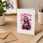 Vintage Spooky Ghost Beach Summer Vacation Summerween Greeting Card
