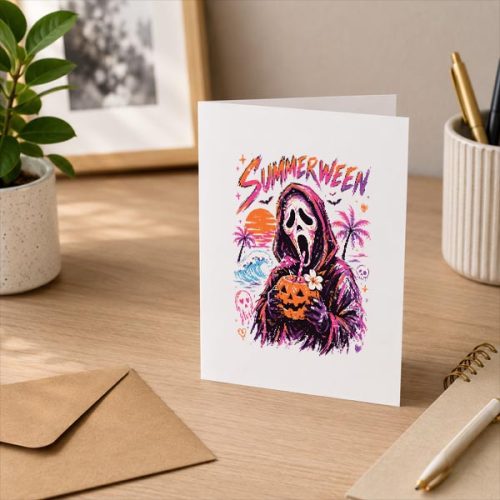 Vintage Spooky Ghost Beach Summer Vacation Summerween Greeting Card 3 Vintage Spooky Ghost Beach Summer Vacation Summerween Greeting Card